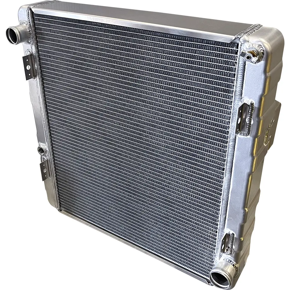 23.5'' x 23.5'' x 3.5'' Northeast DIRT Modified Crossflow Aluminum Radiator with Mounts - Top Left Inlet / Bottom Right Outlet No Cap
