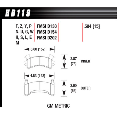 Hawk Break Pads Gm Metric-Haw Hb119M594