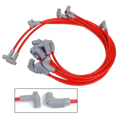 SBC Spark Plug Wire Set, 8.5 mm, 90 Degree Plug Boots, HEI Style Terminal, Under The Header, Kit