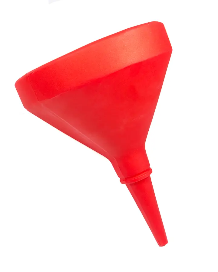 Funnel, 8.5 in D-Shape, Plastic, Red, Each