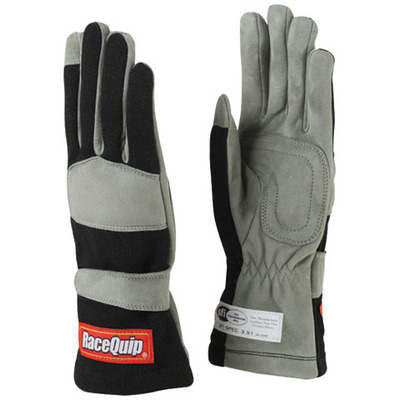[RQP 351005] Driving Gloves, 351 Series, SFI 3.3/1, Single Layer, Nomex / Leather, Black / Gray, Large, Pair RQP 351005