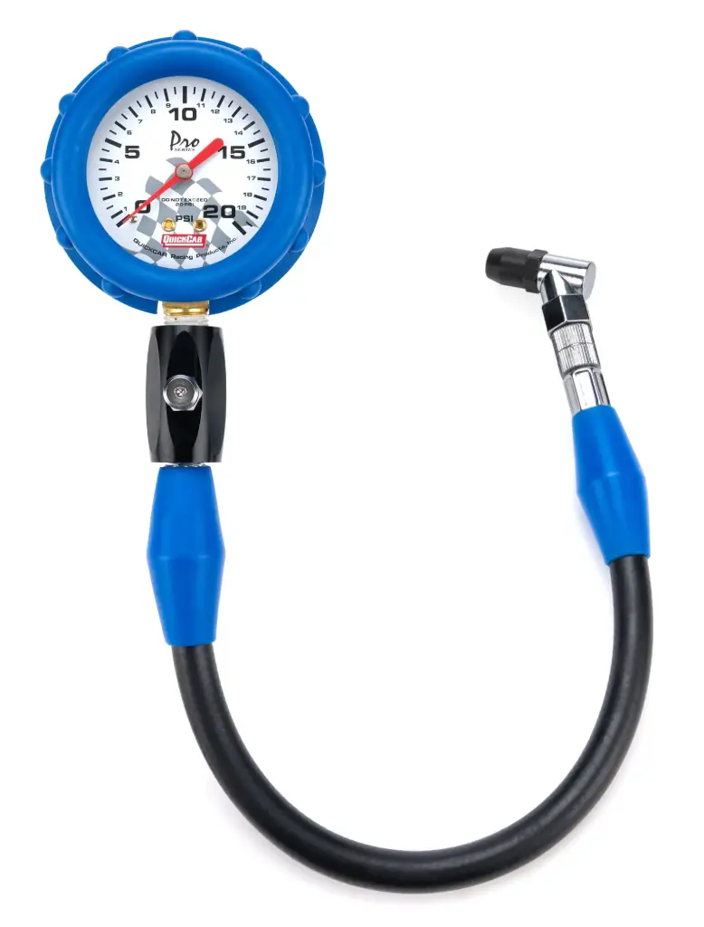 Tire Pressure Gauge, Dry, 0-20 psi, Analog, 2-1/2 in Diameter, White Face, 1/2 lb. Increments, Each, QRP 56020