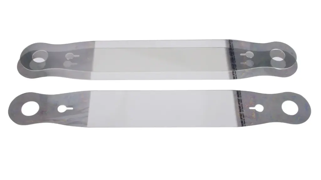 Helmet Shield Tear Off, Xstack 10, 2 mm Thick, 11.5 in Center to Center, Plastic, Clear, Simpson Helmets, Set of 30 RO 10201C