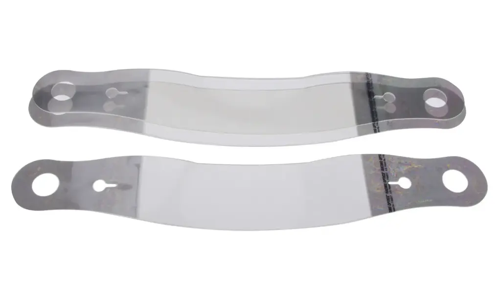 Helmet Shield Tear Off, Xstack 10, 2 mm Thick, 11.5 in Center to Center, Plastic, Clear, Simpson / HJC / OMP / Zamp Helmets, Set of 30 RO 10203C