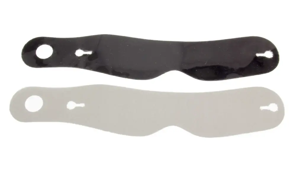 Helmet Shield Tear Off, 2mm, 11-1/2" Center, Banana, Nose Notch, Smoked, , Set of 5 ULT S04