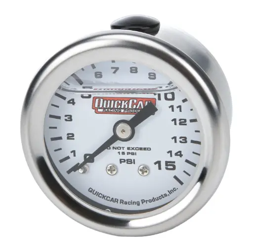 [QRP 6119015] Fuel Pressure Gauge, Mini, 0-15 psi, Mechanical, Analog, Liquid Filled, Full Sweep, 1-1/2 in Diameter, White Face, Each QRP 6119015