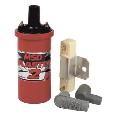 [MSD 8203] Ignition Coil, Blaster 2, Canister, Oil Filled, 0.700 ohm, Female Socket, 45000V, Ballast Resister / 90 Degree Boot / Terminal Included, Red, Kit MSD 8203